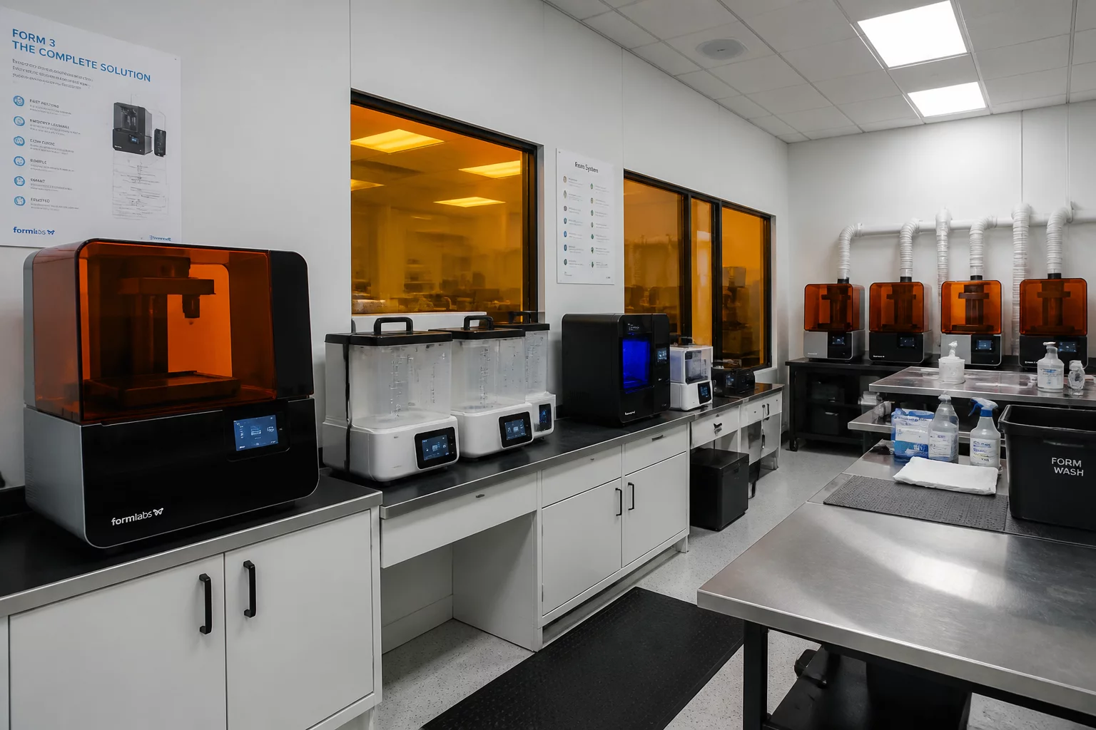 Resin 3D printing lab workspace